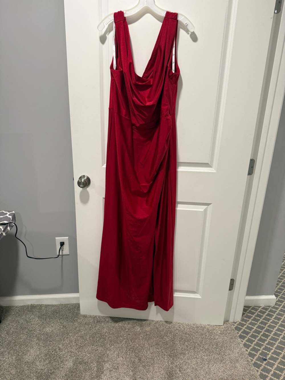 Women's Red Draped Cowl Maxi Dress